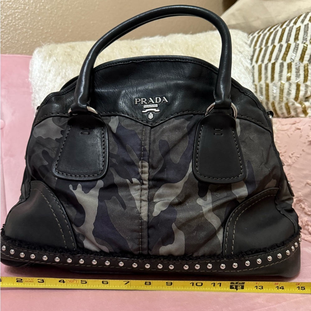 Authentic PRADA Black and Gray Camouflage Handbag and Crossbody